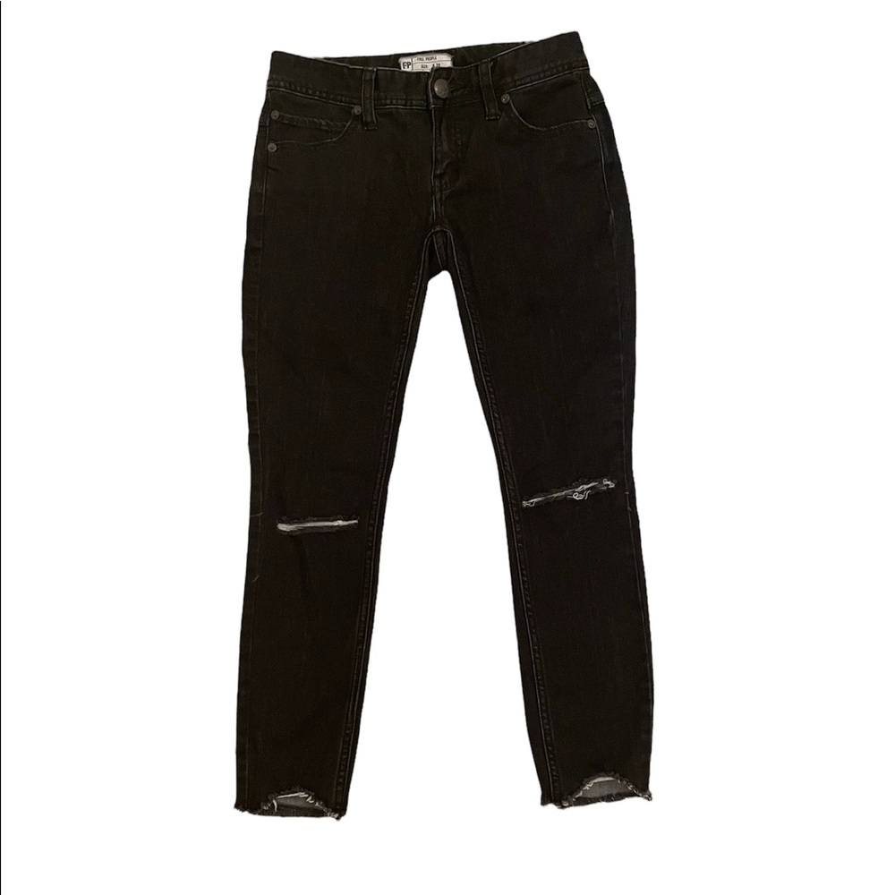 FREE PEOPLE Black Ripped and Raw Edge Jeans